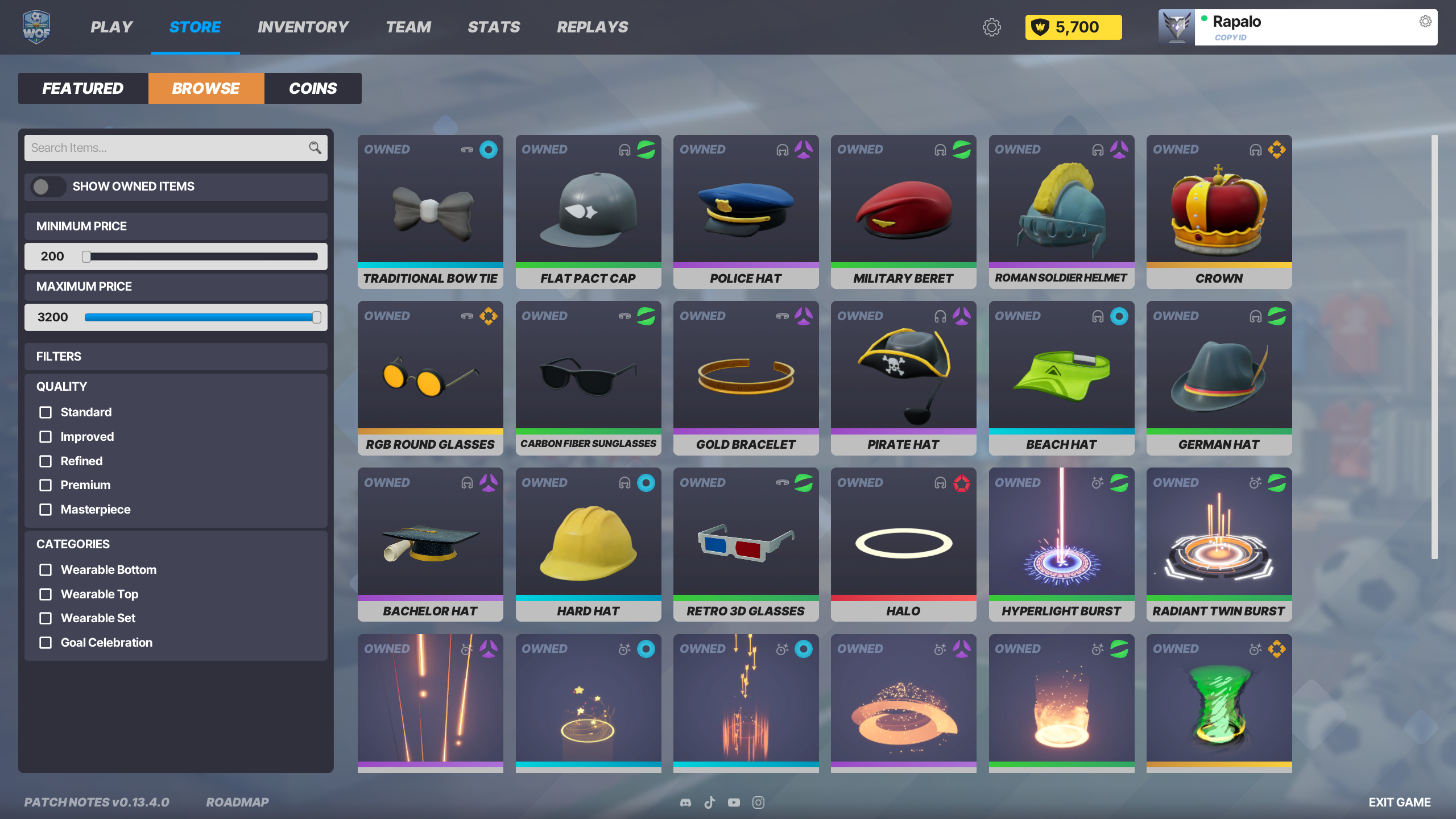 World of Football cosmetic item details